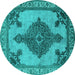 Round Oriental Turquoise Industrial Rug, urb2209turq