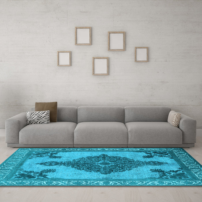 Machine Washable Oriental Light Blue Industrial Rug in a Living Room, wshurb2209lblu
