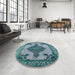 Round Mid-Century Modern Greenish Blue Green Oriental Rug in a Office, urb2209