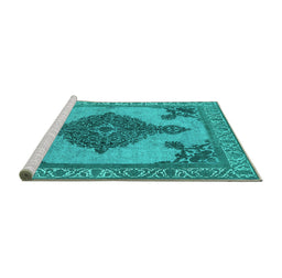 Sideview of Machine Washable Oriental Turquoise Industrial Area Rugs, wshurb2209turq