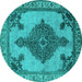Round Machine Washable Oriental Turquoise Industrial Area Rugs, wshurb2209turq