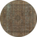 Round Machine Washable Oriental Turquoise Industrial Area Rugs, wshurb2210turq