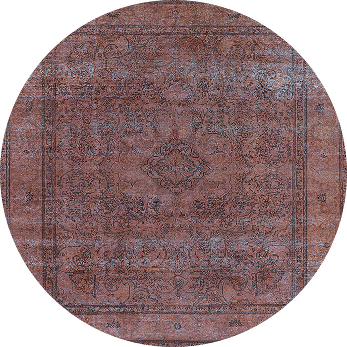 Round Machine Washable Oriental Light Blue Industrial Rug, wshurb2210lblu