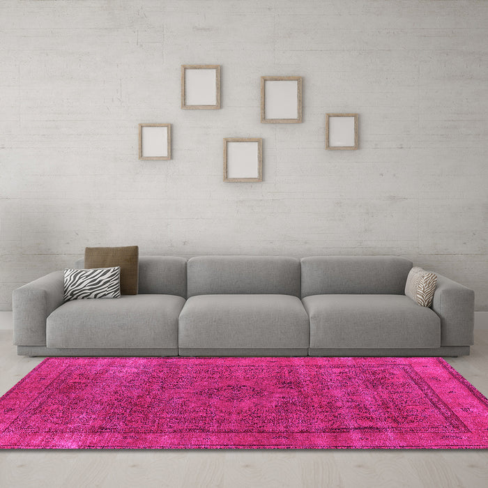 Machine Washable Oriental Pink Industrial Rug in a Living Room, wshurb2210pnk