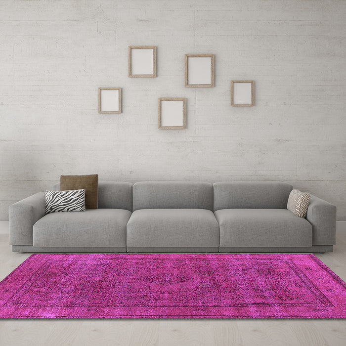 Machine Washable Oriental Purple Industrial Area Rugs in a Living Room, wshurb2210pur