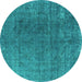 Round Oriental Turquoise Industrial Rug, urb2211turq