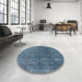 Round Mid-Century Modern Koi Blue Oriental Rug in a Office, urb2211