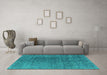 Machine Washable Oriental Turquoise Industrial Area Rugs in a Living Room,, wshurb2211turq