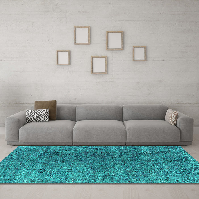 Machine Washable Oriental Turquoise Industrial Area Rugs in a Living Room,, wshurb2211turq