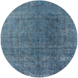 Round Mid-Century Modern Koi Blue Oriental Rug, urb2211
