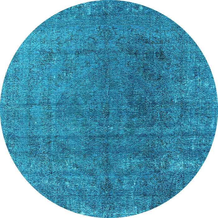 Round Machine Washable Oriental Light Blue Industrial Rug, wshurb2211lblu