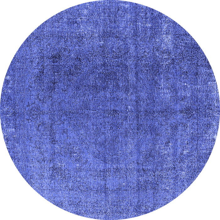 Round Machine Washable Oriental Blue Industrial Rug, wshurb2211blu