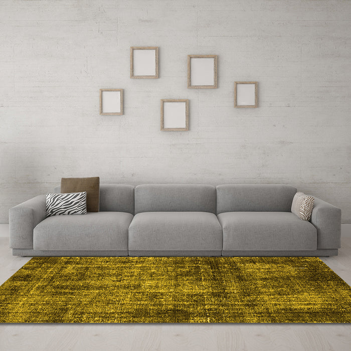 Machine Washable Oriental Yellow Industrial Rug in a Living Room, wshurb2212yw