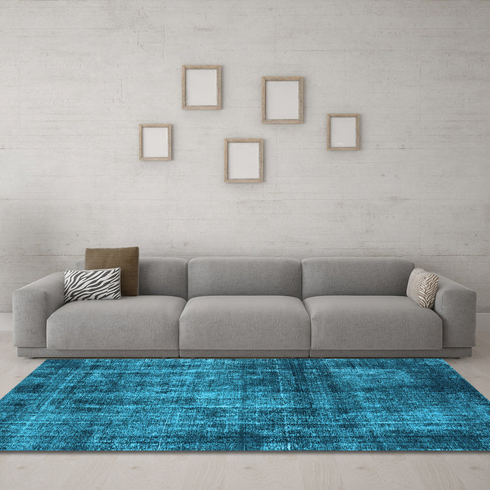 Machine Washable Oriental Light Blue Industrial Rug in a Living Room, wshurb2212lblu