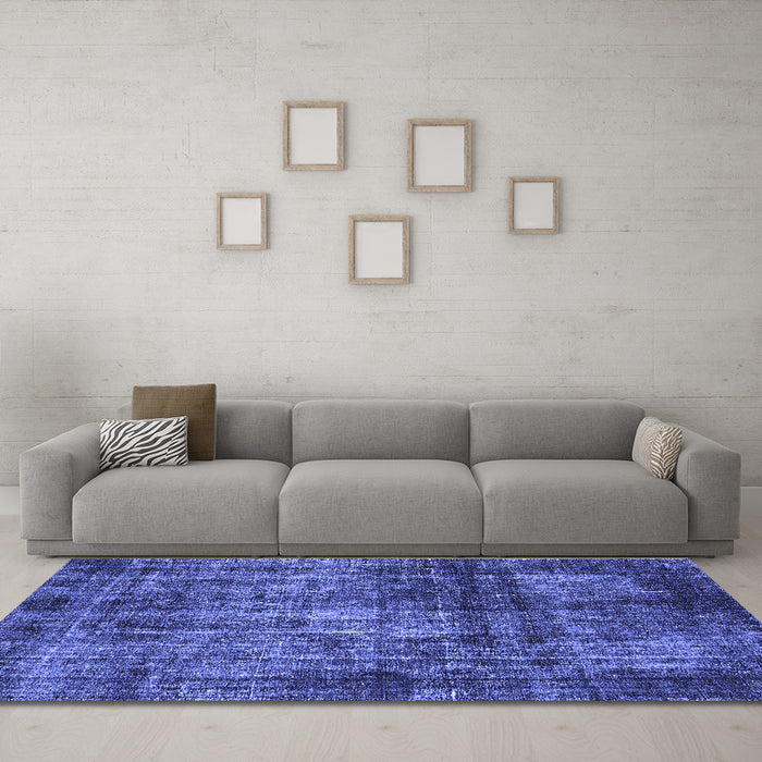 Machine Washable Oriental Blue Industrial Rug in a Living Room, wshurb2212blu
