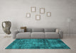 Machine Washable Oriental Turquoise Industrial Area Rugs in a Living Room,, wshurb2212turq