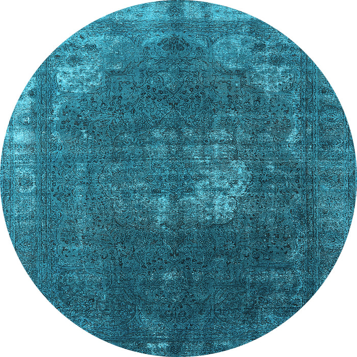 Round Machine Washable Oriental Light Blue Industrial Rug, wshurb2213lblu