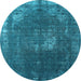 Round Machine Washable Oriental Light Blue Industrial Rug, wshurb2213lblu