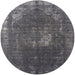 Round Machine Washable Industrial Modern Black Rug, wshurb2213