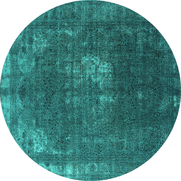 Round Oriental Turquoise Industrial Rug, urb2213turq