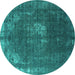 Round Oriental Turquoise Industrial Rug, urb2213turq