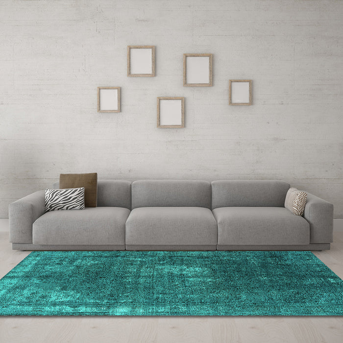 Machine Washable Oriental Turquoise Industrial Area Rugs in a Living Room,, wshurb2213turq