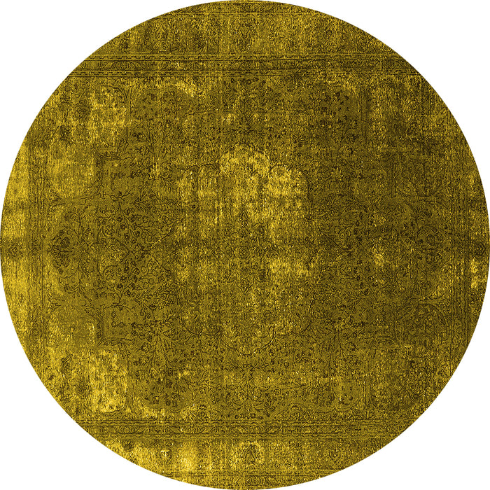 Round Machine Washable Oriental Yellow Industrial Rug, wshurb2213yw