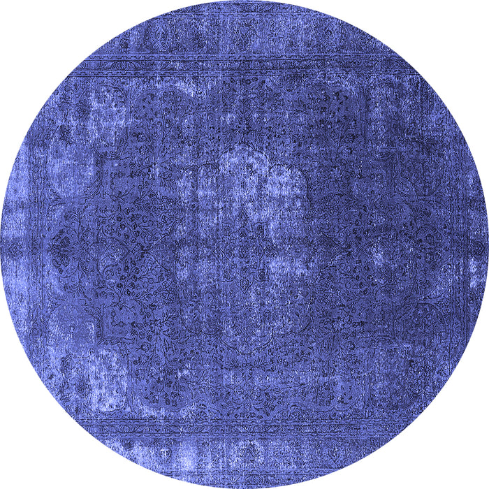 Round Machine Washable Oriental Blue Industrial Rug, wshurb2213blu