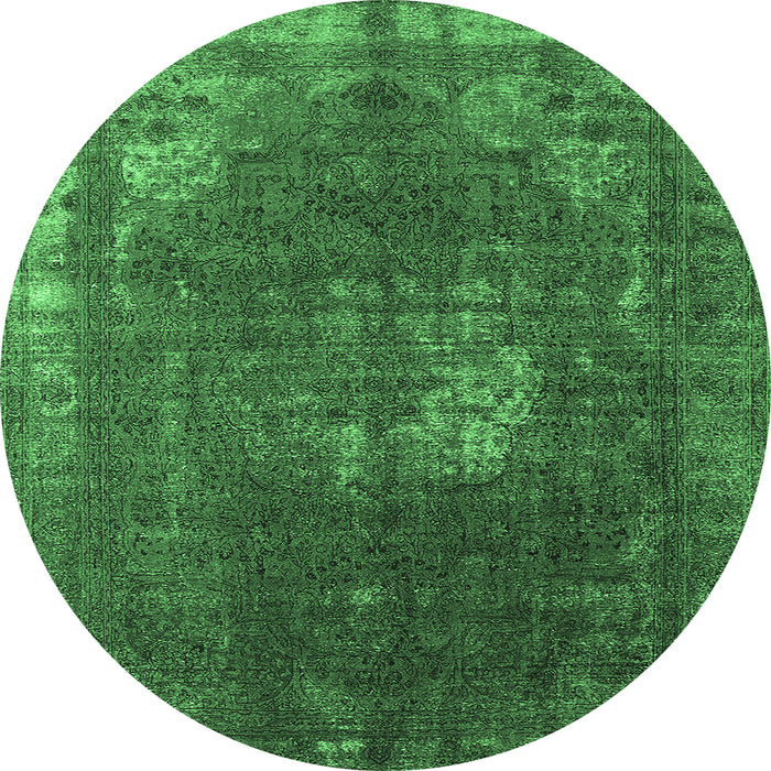 Round Machine Washable Oriental Emerald Green Industrial Area Rugs, wshurb2213emgrn