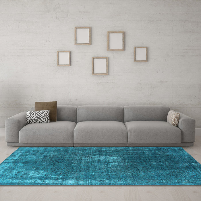 Machine Washable Oriental Light Blue Industrial Rug in a Living Room, wshurb2213lblu