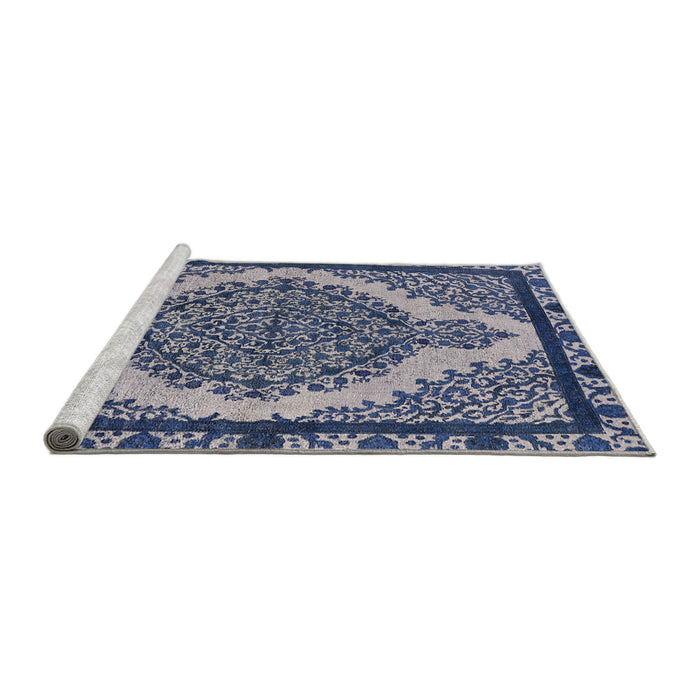 Sideview of Machine Washable Industrial Modern Lapis Blue Rug, wshurb2214