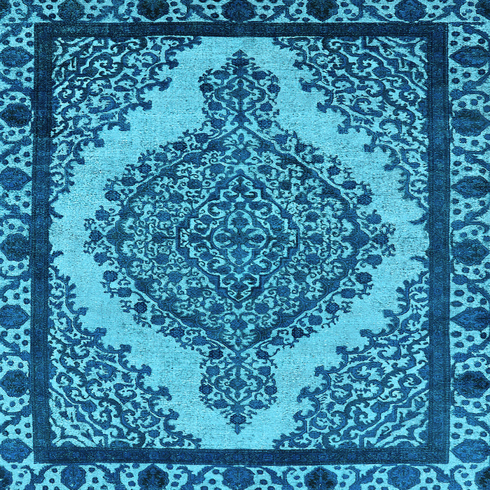 Square Machine Washable Oriental Light Blue Industrial Rug, wshurb2214lblu