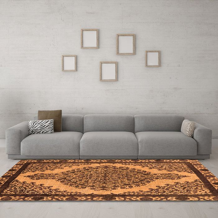 Machine Washable Oriental Orange Industrial Area Rugs in a Living Room, wshurb2214org