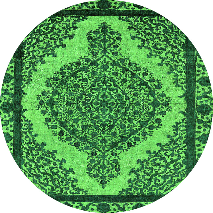 Round Machine Washable Oriental Green Industrial Area Rugs, wshurb2214grn