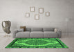 Machine Washable Oriental Green Industrial Area Rugs in a Living Room,, wshurb2214grn