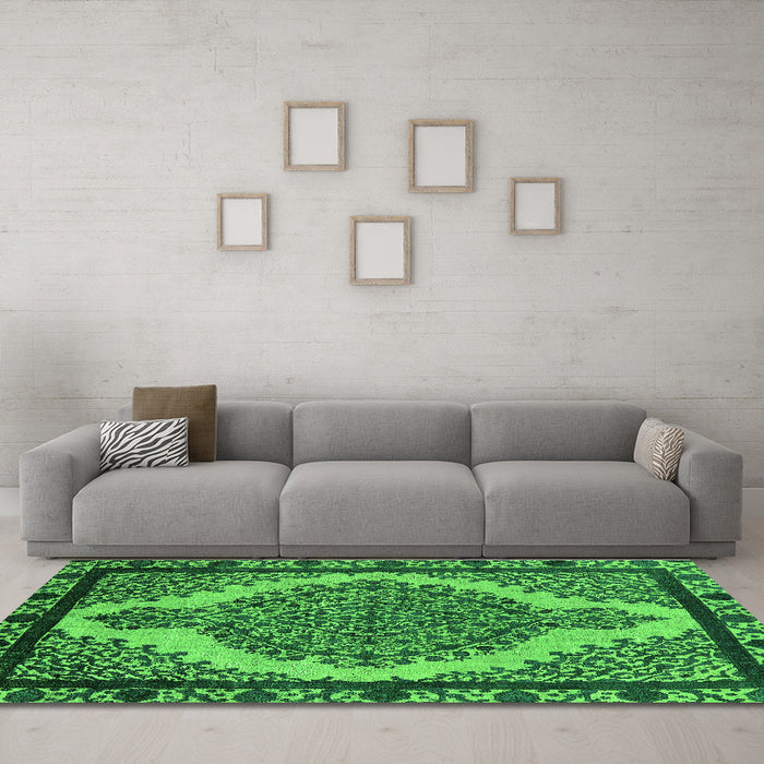 Machine Washable Oriental Green Industrial Area Rugs in a Living Room,, wshurb2214grn