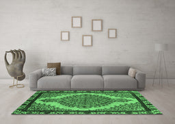 Machine Washable Oriental Emerald Green Industrial Area Rugs in a Living Room,, wshurb2214emgrn
