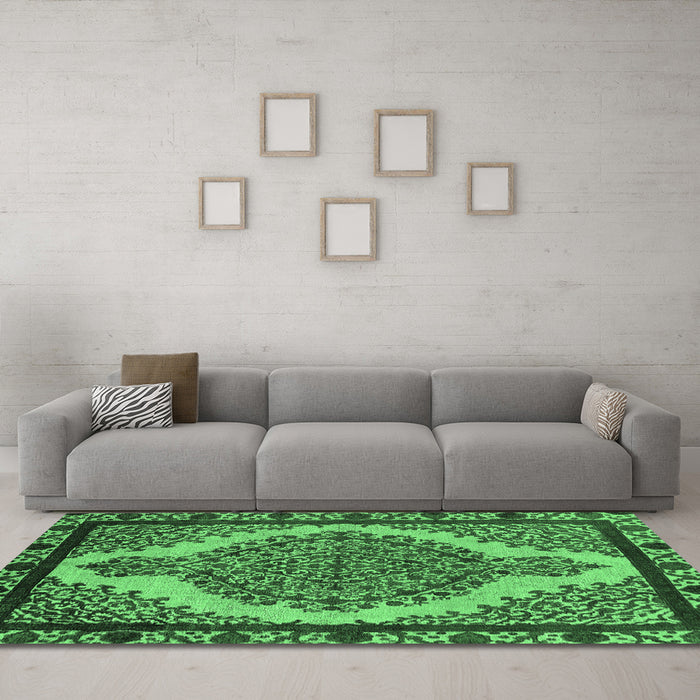 Machine Washable Oriental Emerald Green Industrial Area Rugs in a Living Room,, wshurb2214emgrn