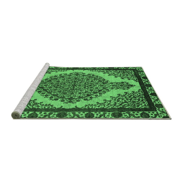 Sideview of Machine Washable Oriental Emerald Green Industrial Area Rugs, wshurb2214emgrn