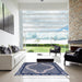 Square Mid-Century Modern Blue Oriental Rug in a Living Room, urb2214