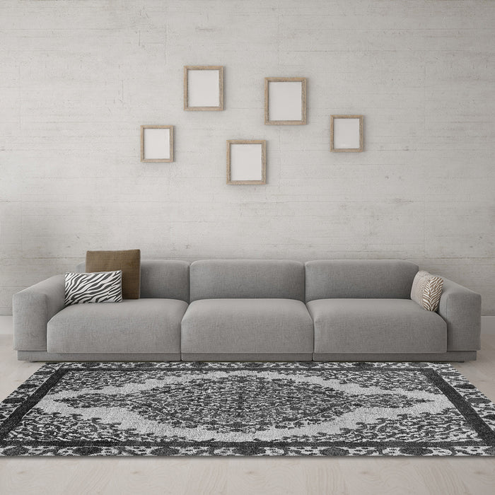 Machine Washable Oriental Gray Industrial Rug in a Living Room,, wshurb2214gry