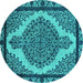 Round Machine Washable Oriental Turquoise Industrial Area Rugs, wshurb2214turq