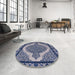 Round Mid-Century Modern Blue Oriental Rug in a Office, urb2214