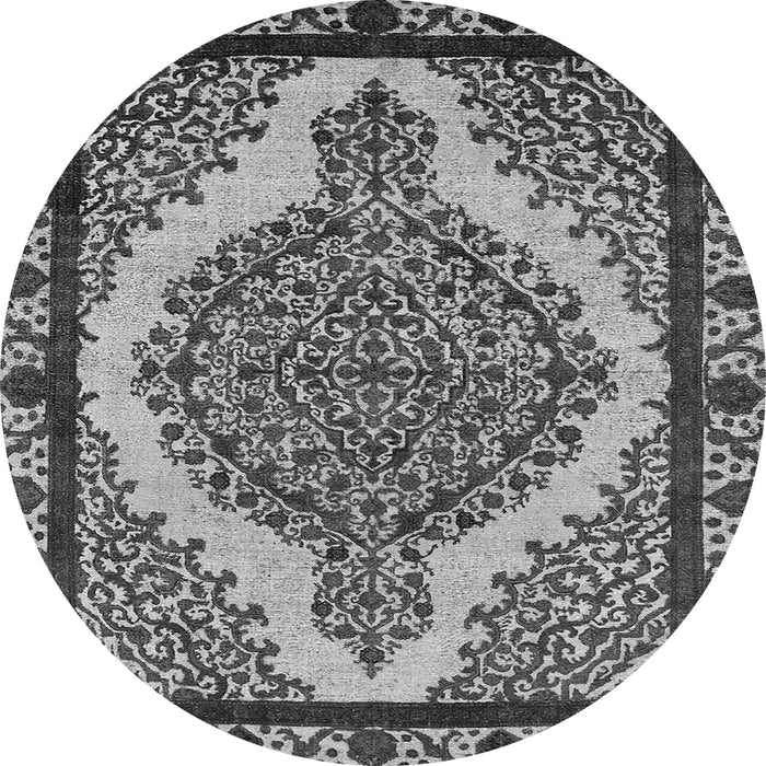 Round Machine Washable Oriental Gray Industrial Rug, wshurb2214gry