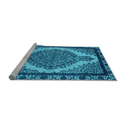 Sideview of Machine Washable Oriental Light Blue Industrial Rug, wshurb2214lblu