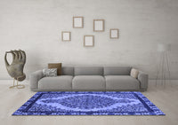 Machine Washable Oriental Blue Industrial Rug, wshurb2214blu