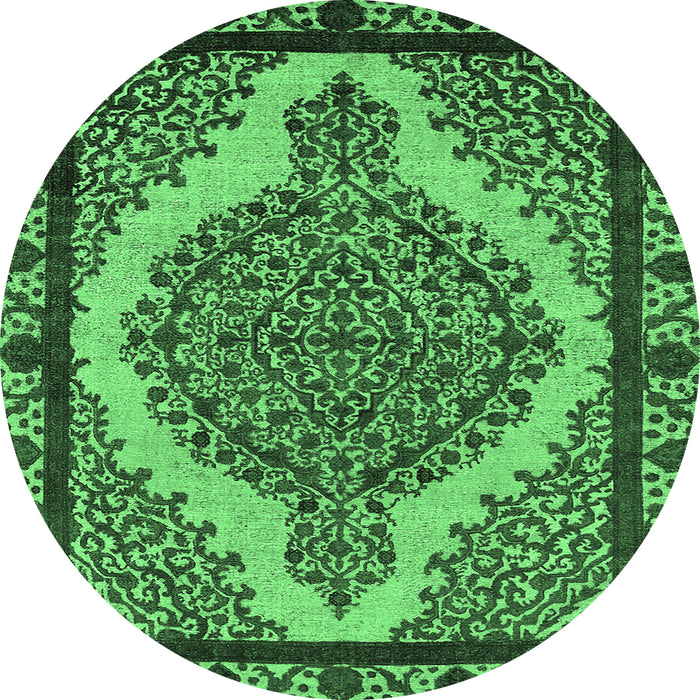 Round Oriental Emerald Green Industrial Rug, urb2214emgrn