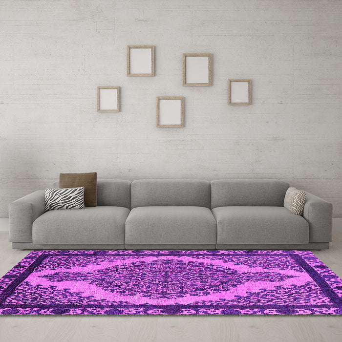 Machine Washable Oriental Pink Industrial Rug in a Living Room, wshurb2214pnk
