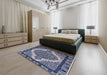 Mid-Century Modern Blue Oriental Rug in a Bedroom, urb2214