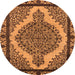 Round Machine Washable Oriental Orange Industrial Area Rugs, wshurb2214org